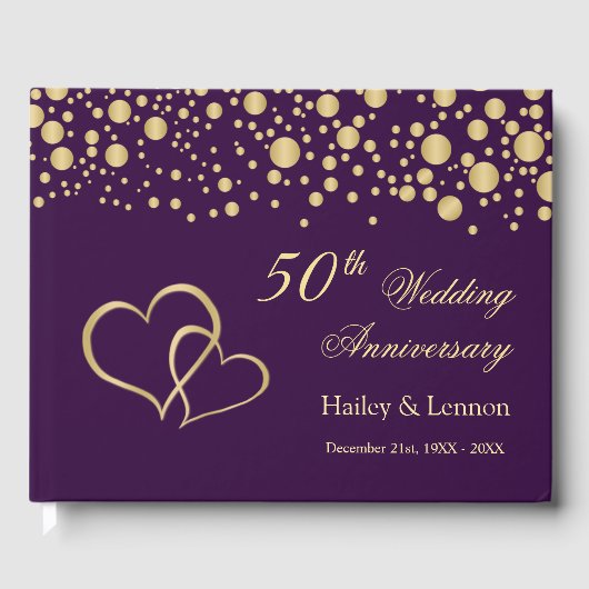 Livre D'or Gold Confetti Coeurs 50e anniversaire de Mariage (Recto)