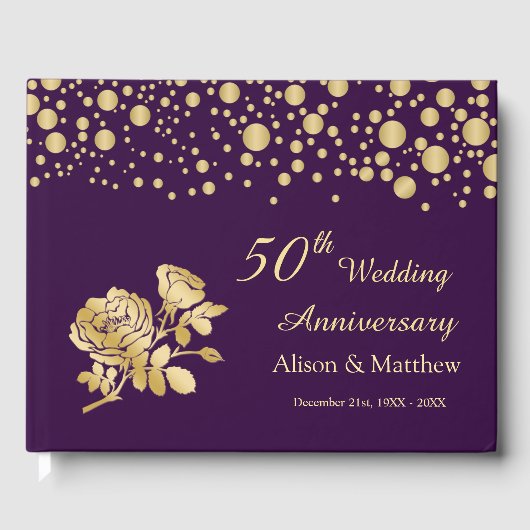 Livre D'or Gold Confetti Rose 50e anniversaire Mariage (Recto)