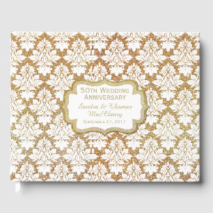 Livre D'or Gold Damask 50th Anniversary Custom Guest Book
