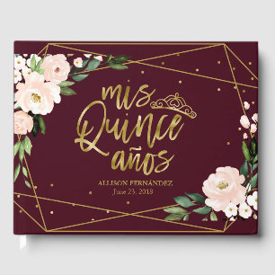 Livre D'or Gold Foil Blush Bourgogne Floral Quinceanera