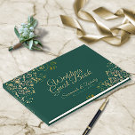 Livre D'or Gold Frills et Emerald Green Mariage élégant<br><div class="desc">Cet élégant livre d'hôtes servira de souvenir spécial de votre mariage. Il est doté d'un arrière - plan vert émeraude avec un faux fil d'or frileux et orné et des lettres de script chic.</div>