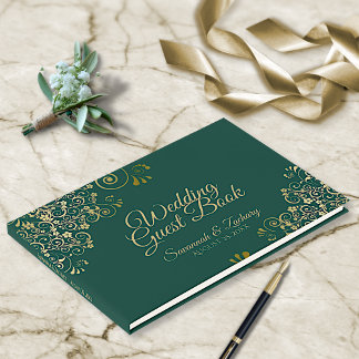 Livre D'or Gold Frills et Emerald Green Mariage élégant