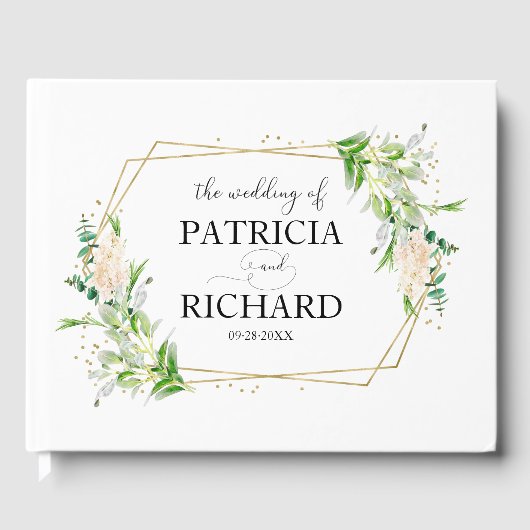 Livre D'or Gold Géométrique Verdure Mariage élégant (Recto)