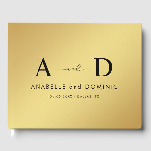 Livre D'or Gold Gradient & Monogramme Elégant Mariage noir