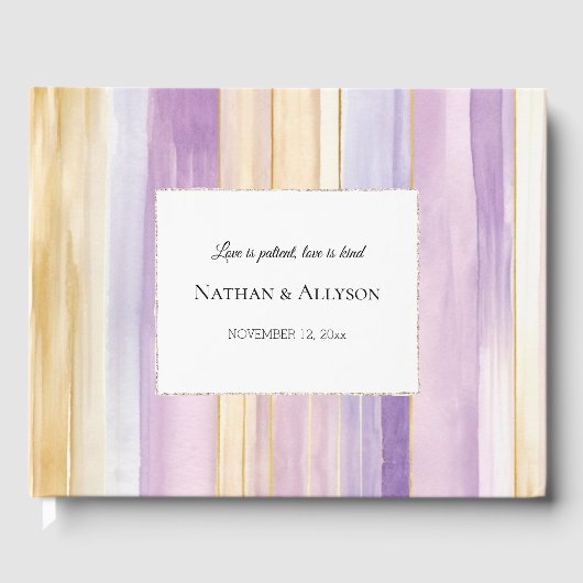Livre D'or Gold Lavender Purple Stripes Wedding (Recto)
