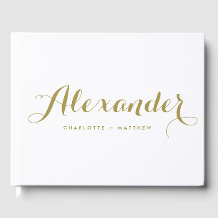 Livre D'or Gold Modern Script Mariage Photo Guestbook