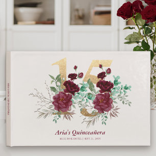 Livre D'or Gold Numéro 15 Bourgogne Royal Roses Quinceanera