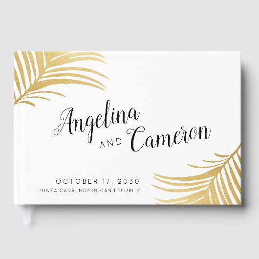 Livre D'or Gold Palm Feuille moderne Mariage tropical (Recto)
