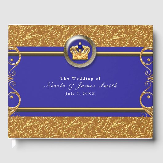 Livre D'or Gold & Royal Blue Crown Mariage Élégant Parti (Recto)