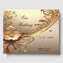 Golden Ornate Floral Guest Book