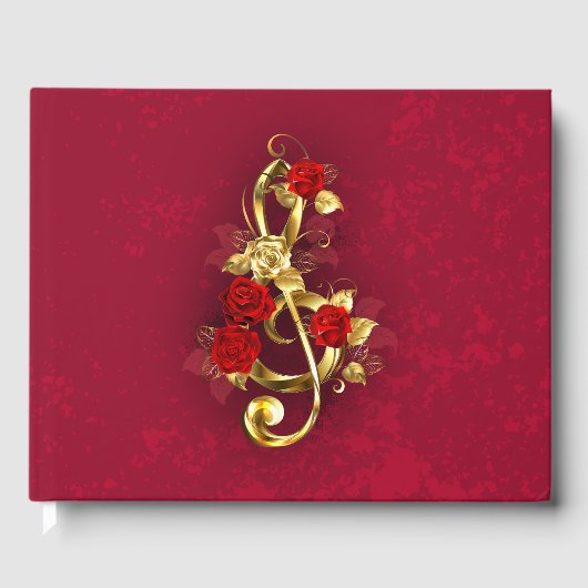 Livre D'or Golden Treble Clef avec fleurs Roses (Recto)