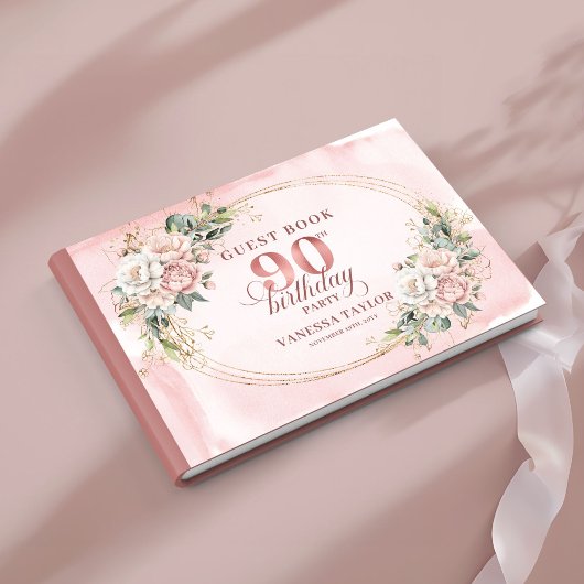Livre D'or Graceful Dusty Pink Gold Greenery 90th Birthday  