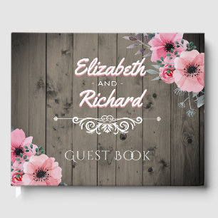 Livre D'or Grange Rustique Mariage Bois rose Fleurs