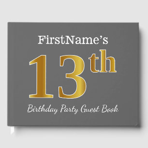 Livre D'or Gray, Faux Gold 13e fête d'anniversaire + Nom pers