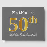Livre D'or Gray, Faux Gold 50th Birthday Party   Nom personna<br><div class="desc">Ce livre d'or est orné du numéro ordinal "50th" avec un aspect faux/imitation or. Il comporte également un nom customisé et un arrière - plan gris (gris). Il pourrait être utilisé à une fête d'anniversaire pour quelqu'un qui célèbre son cinquantième anniversaire. [~Z0000193]</div>