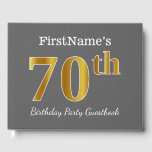 Livre D'or Gray, Faux Gold 70th Birthday Party   Nom personna<br><div class="desc">Ce livre d'or est orné du numéro ordinal "70th" avec un aspect imitation or. Il comporte également un nom customisé et un arrière - plan gris (gris). Il pourrait être utilisé à une fête d'anniversaire pour quelqu'un qui célèbre son soixante-dixième anniversaire. [~Z0000193]</div>