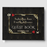 Livre D'or Great Gatsby Casino Las Vegas Mariage de poker<br><div class="desc">Unique Casino Royale et Great Gatsby conception de carte à thème. Il présente un style art déco vintage, un cadre rompu de Roaring des années 1920 avec fausse feuille d'or Fleur-de-lis, coeurs rouges, Q et K sur deux coins (simulant les cartes à jouer). Sur le dos faux or motif Art...</div>