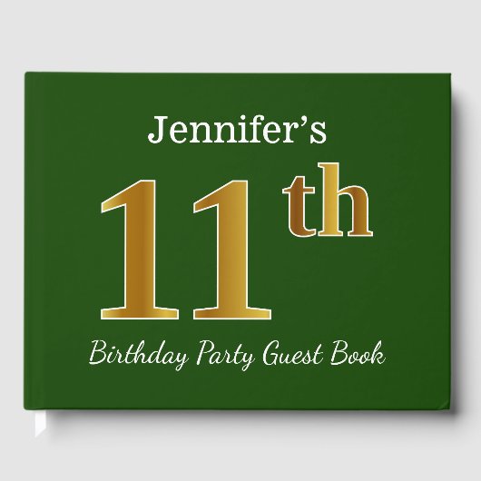 Livre D'or Green, Faux Gold 11e fête d'anniversaire + Nom per (Recto)
