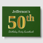 Livre D'or Green, Faux Gold 50th Birthday Party   Nom personn<br><div class="desc">Ce livre d'or est orné du numéro ordinal "50th" avec un aspect faux or. Il comporte également un nom personnalisé et un arrière - plan vert. Il pourrait être utilisé à une fête pour quelqu'un célébrant son cinquantième anniversaire. [~Z0000056]</div>