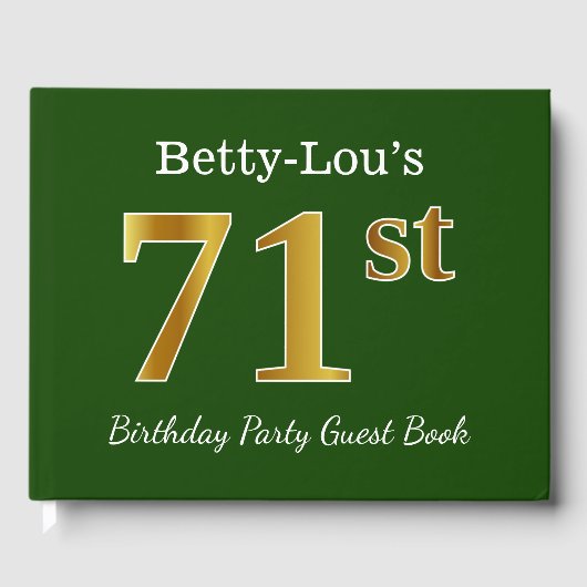 Livre D'or Green, Faux Gold 71e fête d'anniversaire + Nom per (Recto)