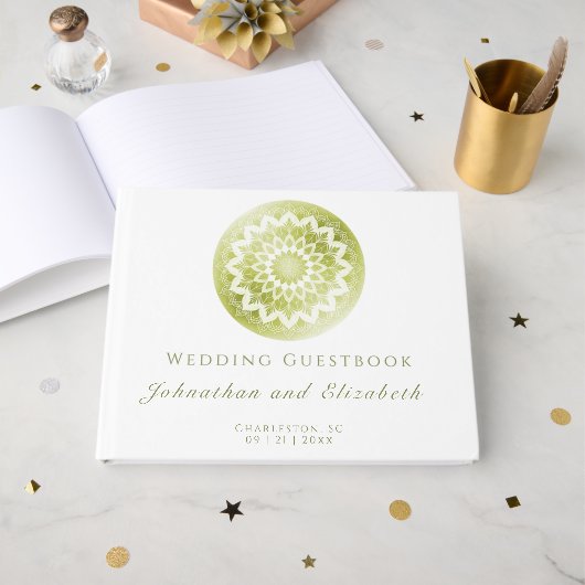 Livre D'or Green Lace Mandala Wedding (Recto ouvert)