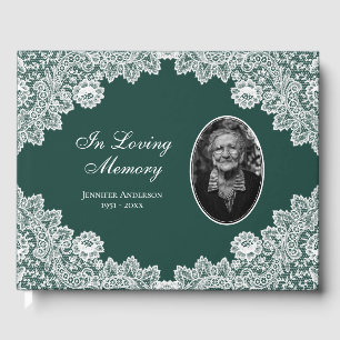 Livre D'or Green Vintage Floral Lace Memorial Funérailles