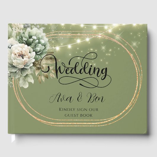 Livre D'or Green White Peony Lights Mariage (Recto)