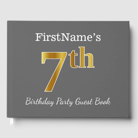 Livre D'or Grey, Faux Gold 7e fête d'anniversaire + Nom perso (Recto)