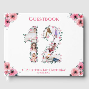 Livre D'or Gros 12e anniversaire Photo Collage Fleur Fille Bl