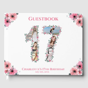Livre D'or Gros 17e anniversaire Photo Collage Fleur Fille Bl