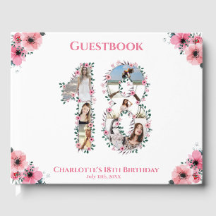 Livre D'or Gros 18e anniversaire Photo Collage Fleur Fille Bl