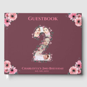 Livre D'or Gros 2e anniversaire Photo Collage Fleur Fille Ros