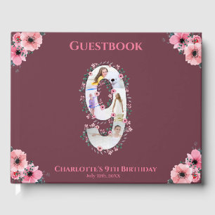 Livre D'or Gros 9e anniversaire Photo Collage Fleur Fille Ros