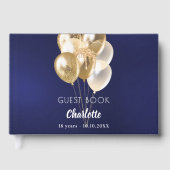 Livre D'or Guest book birthday navy blue gold balloons (Recto)