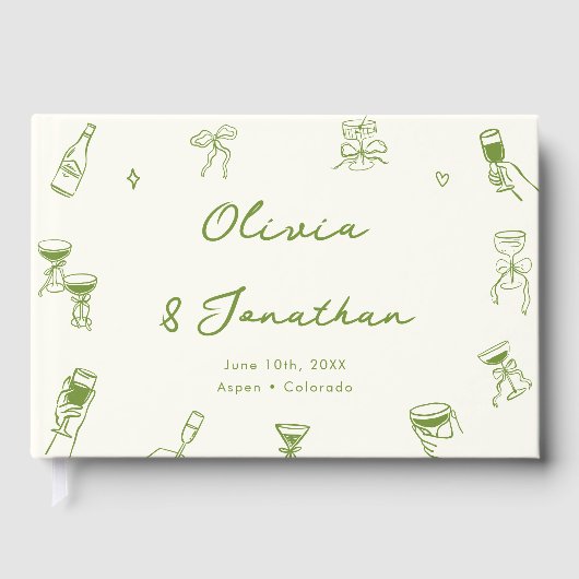 Livre D'or Hand Drawn Green Wedding (Recto)