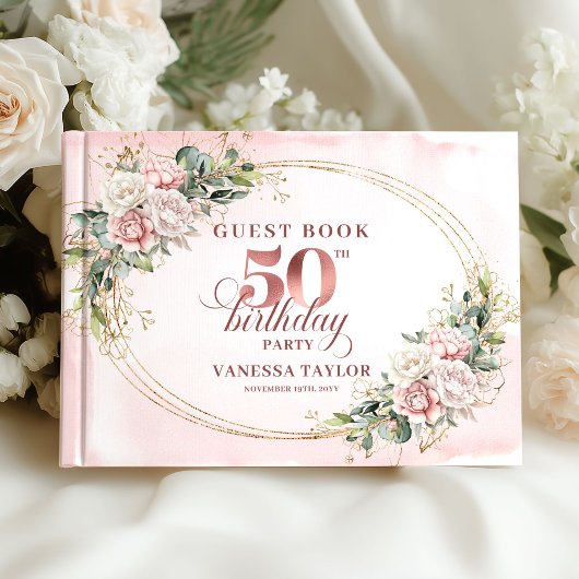 Livre d'or Heirloom Blush Botanical pour les 50 an