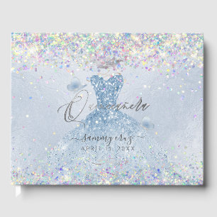 Livre D'or Holographie de Quinceanera Confetti Robe Bleue Dus
