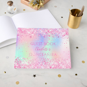 Livre D'or Holographie rose violet de Quinceanera