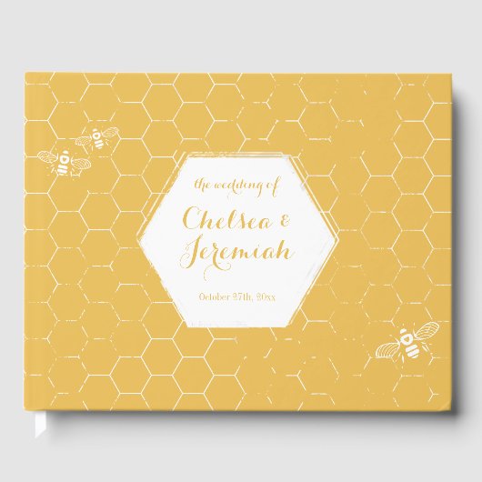Livre D'or Honey Bee Jaune Motif Mariage personnalisé (Recto)