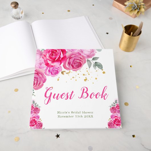 Livre D'or Hot Pink Floral Bridal Shower (Recto ouvert)