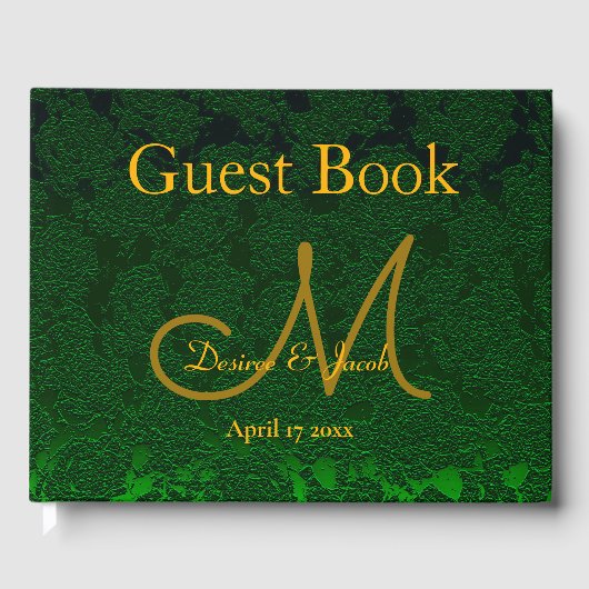 Livre D'or Hunter Green Gold Mariage Réception Monogramme (Recto)