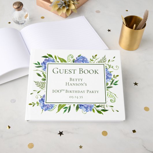 Livre D'or Hydrangeas bleus pour les 100 ans (Recto ouvert)