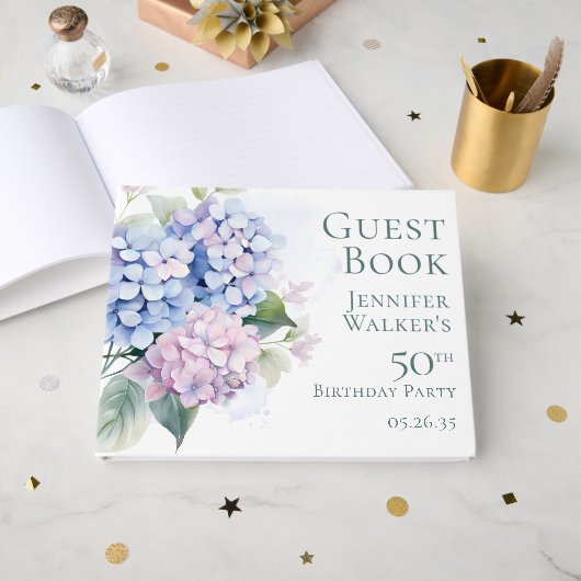 Livre D'or Hydrangeas Roses Bleus 50e Anniversaire (Recto ouvert)