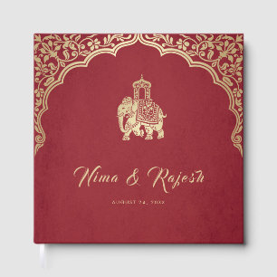 Livre D'or Invitation de mariage indien, Rouge, Or, Ganesha