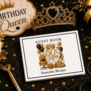 Livre D'or Invité d'anniversaire 50 ans Luxe Or Et Noir Étinc