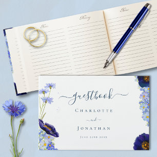 Livre D'or Invité de mariage élégant aux fleurs sauvages bleu