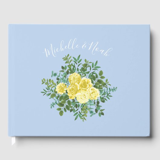 Livre D'or Jaune clair et bleu pâle Rose Mariage floral (Recto)