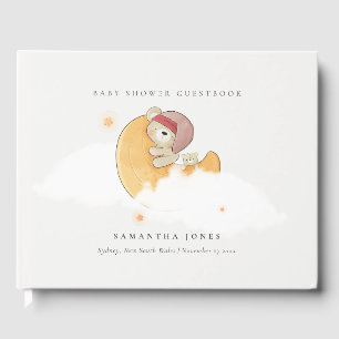 Livre D'or Joli Ours Rose Sleepy Sur Lune Fille Baby shower