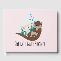 Jolie loutre dessin animé fleurs et nom Baby Showe
