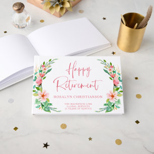 Livre D'or Joyeuse retraite Tropical Floral Script rose